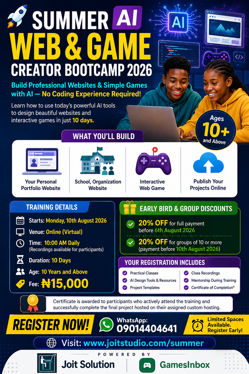 Summer AI Web & Game Creator Bootcamp 2026